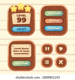 Image vectorielle kit de gui modèle de jeu. Connectez-vous aux éléments de page pour créer des jeux et des applications Web et mobiles. Image vectorielle modèle de gui de bande dessinée