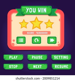 Vector game template gui kit. Interface log in page elements for build web and mobile games and apps. Vector cartoon gui template