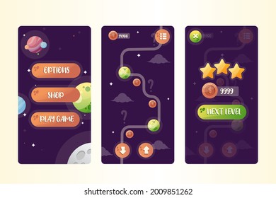 Vector game template gui kit. Interface log in page elements for build web and mobile games and apps. Vector cartoon gui template