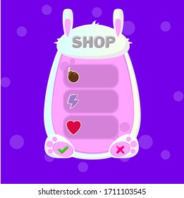 Vector Game UI Asset Bunny Pop Up Window Design Graphical User Interface For Creating 2D Video Games