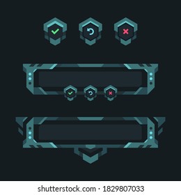 Vector Game UI Asset set, Collection of various icons, buttons, and elements for creating sci-fi video games.