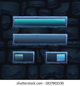 Vector game UI bars and switch buttons illustration in stone cartoon style.