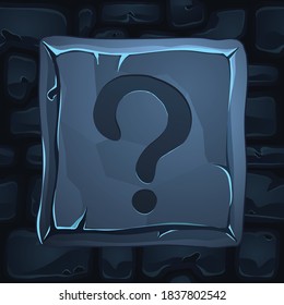 Vector game UI button illustration. Help icon in stone cartoon style.
