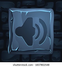 Vector game UI button illustration. Sound icon in stone cartoon style.