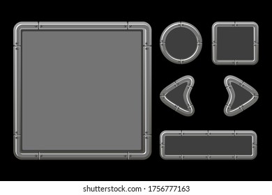 Vector game ui kit. Template metal menu of graphical GUI and buttons. User interface with arrows for the game menu.