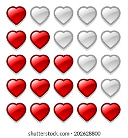 Vector game web rating hearts set on white