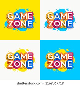 Vector game zone logo set colorful style for kids shop, baby club, children school, shoes and clothes company, toys shop, toy market, cafe, education club, kid store, firm, cartoon label. 10 eps