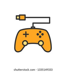 Vector gamepad, console controler flat color line icon.