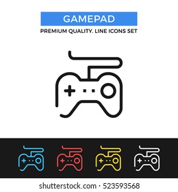 Icono de gamepad vectorial. Concepto de controlador de juegos. Diseño gráfico de primera calidad. Signos modernos, colección de símbolos de esquema, iconos simples de línea delgada para sitios web, diseño web, aplicación móvil, infografías