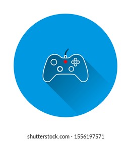Vector gamepad icon. Game joystick for video games on blue background. Flat image with long shadow.
