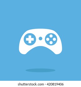Vector gamepad icon. White game controller graphic design web icon, gamepad pictogram vector illustration isolated on blue background