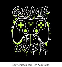 La ilustración del gamepad de Vector incluye graffiti y texto de eslogan. Perfecto para camisetas, carteles, impresión de etiquetas y otros usos.