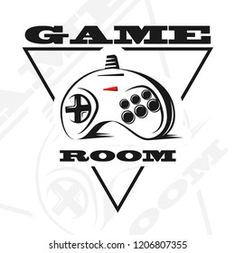 Vector gamepad logo. Game design, old, retro, vintage arcades, in monochrome style. Sign, banner, emblem of the tournament. Logo of video games. Computer Club.

