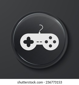 Vector gamepad modern black glass circle icon. Eps10