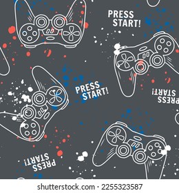 Vector Gamer seamless Pattern. Game controller vector seamless pattern. Video game seamless repeat pattern.