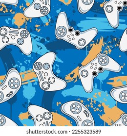 Vector Gamer seamless Pattern. Game controller vector seamless pattern. Video game seamless repeat pattern.