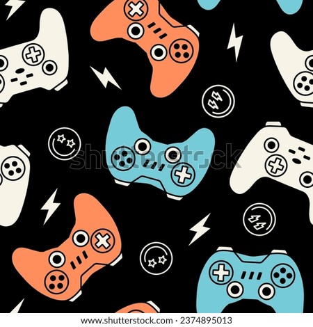 Vector gamer seamless pattern. Game controller seamless pattern. Video game seamless repeat pattern.