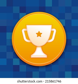 Vector gamification badge with white cup on golden coin - achievement award for app or game