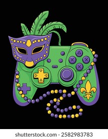 Vector Gaming Console Mardi Gras Themed T-shirt Design