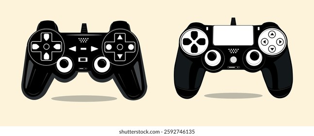 Vector gaming joy stick, game controller line art with usb cable illustration