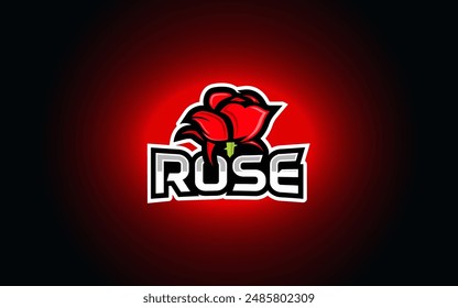 Vector Gaming Rose Logo  with petals steam and thorns