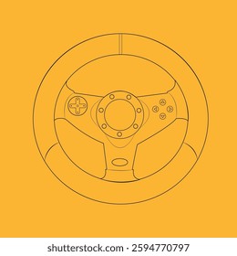 Vector gaming steering wheel line art silhouette illustration