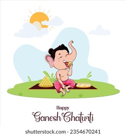 Vector 'Ganesh Chaturthi' Lord Ganesh eating sweets templates banner