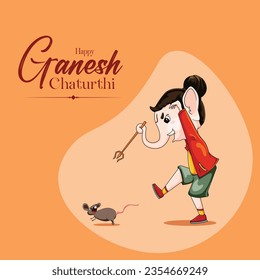 Vector 'Ganesh Chaturthi' Lord Ganesh playing with rat templates banner with background