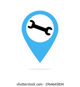 Vektorgarage, Autoreparatur, Werkstatt, blaues Schild auf Karte Symbol auf dem Hintergrund. EPS10