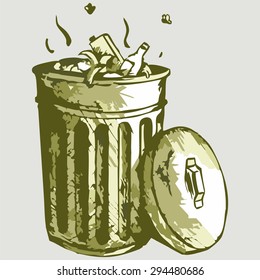 Vector garbage can. Environmentally impure waste