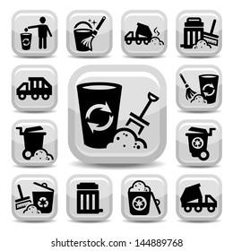 Vector Garbage And Cleaning Icons Set Created For Mobile, Web And Applications.