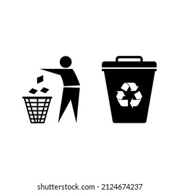 vector garbage trash can isolated sign - recycling junk basket garbage sign symbol .
