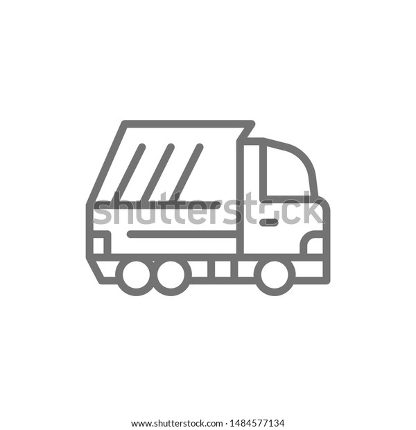 Vector garbage\
truck, waste vehicle line\
icon.