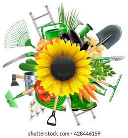 Vector Garden Accessories with Sunflower