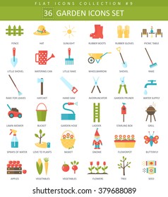 Vector garden color flat icon set. Elegant style design garden icons for web and apps.