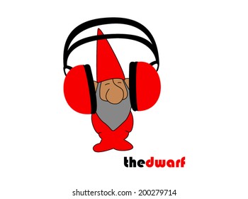 Vector garden dwarf with headphones