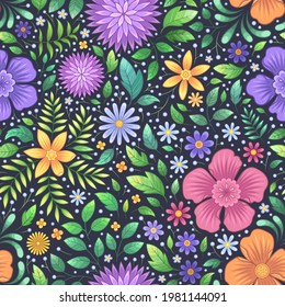 Vector Garden Flowers Seamless Pattern
