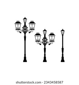 Vector Garden Lamp with 3 lamp options. black and white, line art. For garden design decorations in the form of vectors and silhouettes.