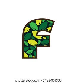 Vector of garden leafs abstract font and alphabet, garden green leaf alphabet illustration letter F