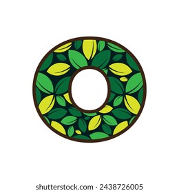 Vector of garden leafs abstract font and alphabet, garden green leaf alphabet illustration letter O