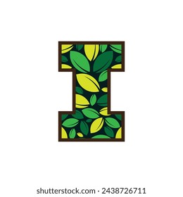 Vector of garden leafs abstract font and alphabet, garden green leaf alphabet illustration letter I