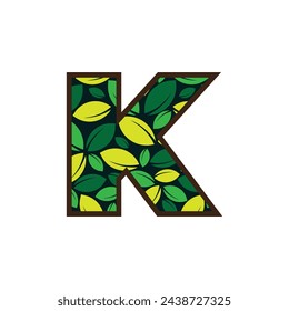 Vector de hojas de jardín fuente abstracta y alfabeto, hoja verde de jardín alfabeto ilustración letra K