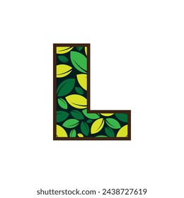 Vector of garden leafs abstract font and alphabet, garden green leaf alphabet illustration letter L