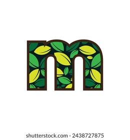 Vector of garden leafs abstract font and alphabet, garden green leaf alphabet illustration letter M