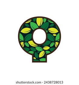 Vector of garden leafs abstract font and alphabet, garden green leaf alphabet illustration letter Q