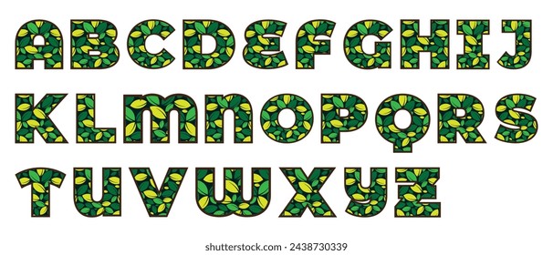 Vector of garden leafs abstract font and alphabet, garden green leaf alphabet illustration letter.