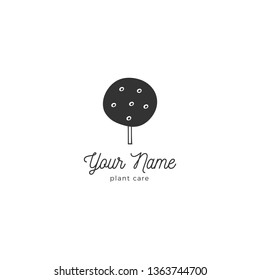 Vector garden logo template with a fruit tree. For business branding and identity, for landscaping and plant care companies. Hand drawn isolated illustration.
