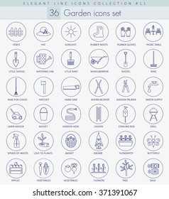 Vector garden outline icon set. Elegant thin line style design.