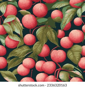 vector garden red lychee fruit line art