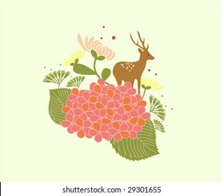Vector garden with reindeer wallpaper